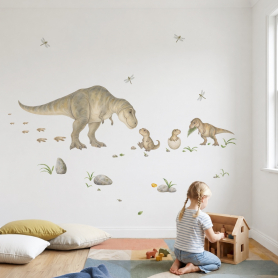 T-Rex Family Wall Decal Pack Displayed in Bedroom
