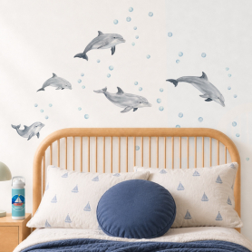 Dolphin Days Wall Decal Pack Displayed in Bedroom